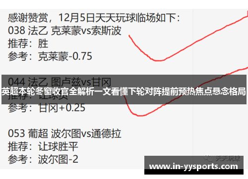 英超本轮冬窗收官全解析一文看懂下轮对阵提前预热焦点悬念格局