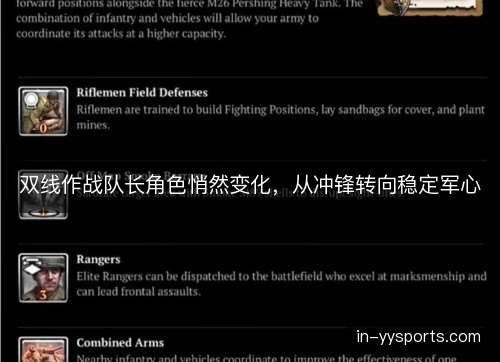 双线作战队长角色悄然变化,从冲锋转向稳定军心 双线作战队长角色悄然变化,从冲锋转向稳定军心